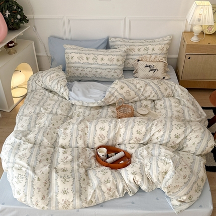 昔可家纺 2024新款开春小清新花四件套 蓝色仙仙花2