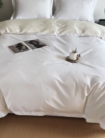 91家纺网 家纺一手货源 找家纺 品乐家纺 2024新款100支长绒棉提花宽边四件套 音色白