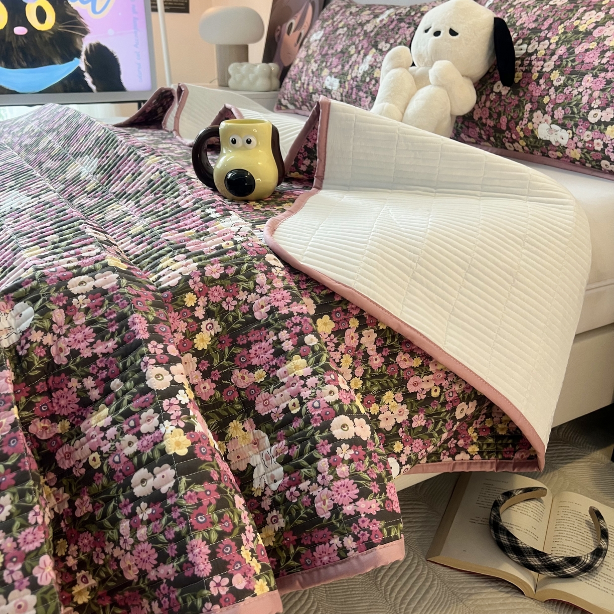 91家纺网 家纺一手货源 找家纺 HL原创 2024新款全棉印花床盖 玫瑰花园