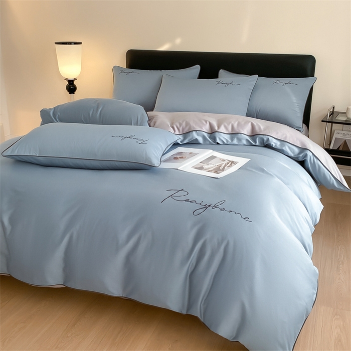 91家纺网 家纺一手货源 找家纺 慕色家纺 2024新款全棉刺绣轻奢系列单被套 轻奢-海青+浅灰