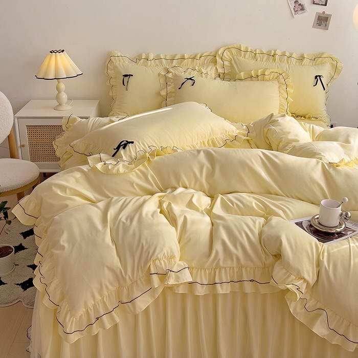 91家纺网 家纺一手货源 找家纺 言熙居 2024新款网纱花边韩版床裙款四件套 小仙女黄