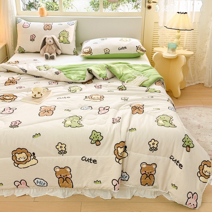 91家纺网 家纺一手货源 找家纺 寐居家纺 2024新款水洗棉小花边夏被 恐龙家族