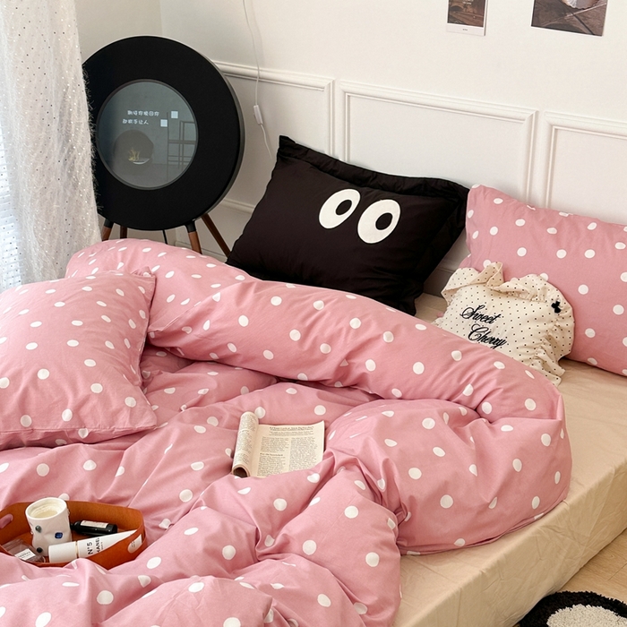 91家纺网 家纺一手货源 找家纺 昔可家纺 2024新款复古波点系列四件套 枚粉波点