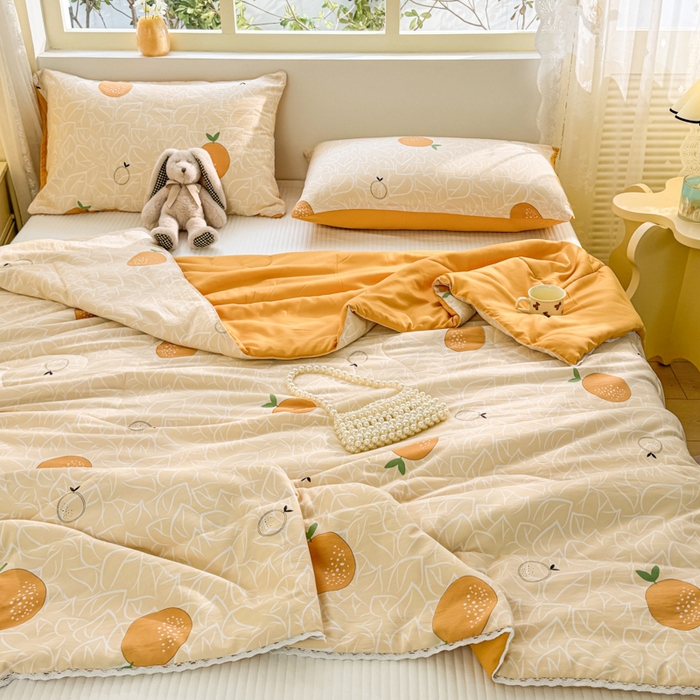 91家纺网 家纺一手货源 找家纺 寐居家纺 2024新款水洗棉小花边夏被 我爱橘子