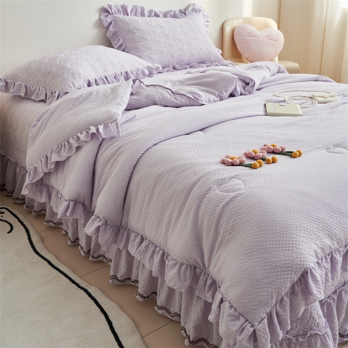 91家纺网 家纺一手货源 找家纺 恒爱 2024新款泡泡公主床盖款夏被四件套 泡泡公主-梦幻紫