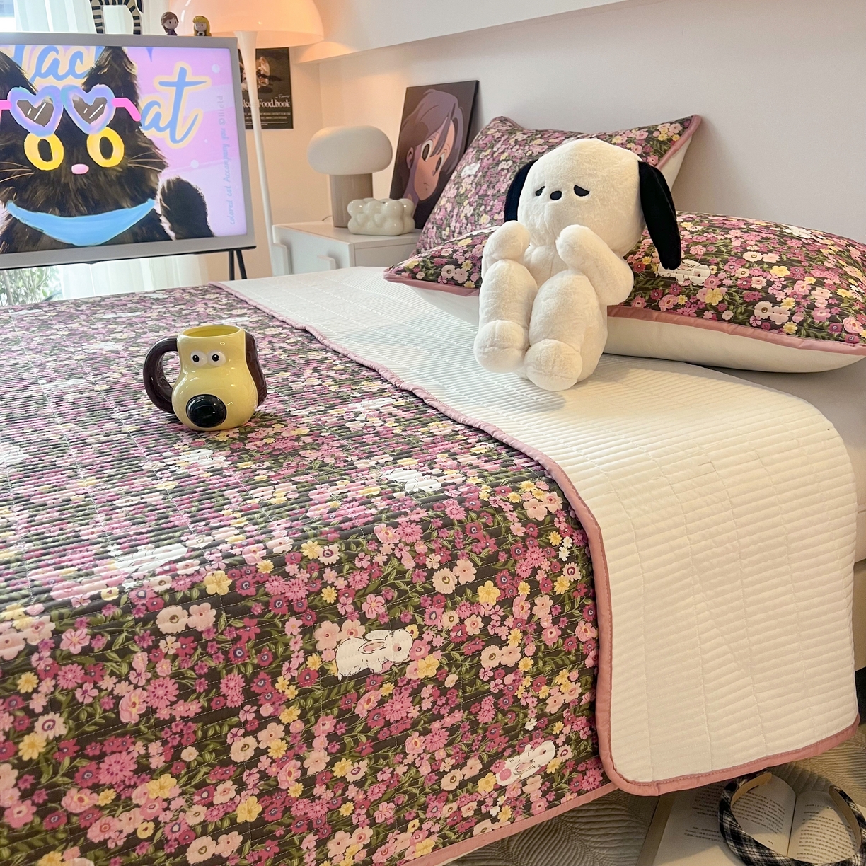 91家纺网 家纺一手货源 找家纺 HL原创 2024新款全棉印花床盖 玫瑰花园