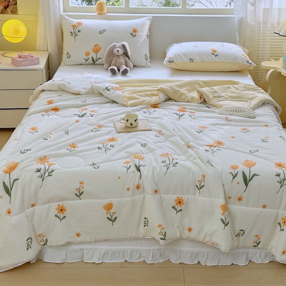 91家纺网 家纺一手货源 找家纺 寐居家纺 2024新款水洗棉小花边夏被 恋语