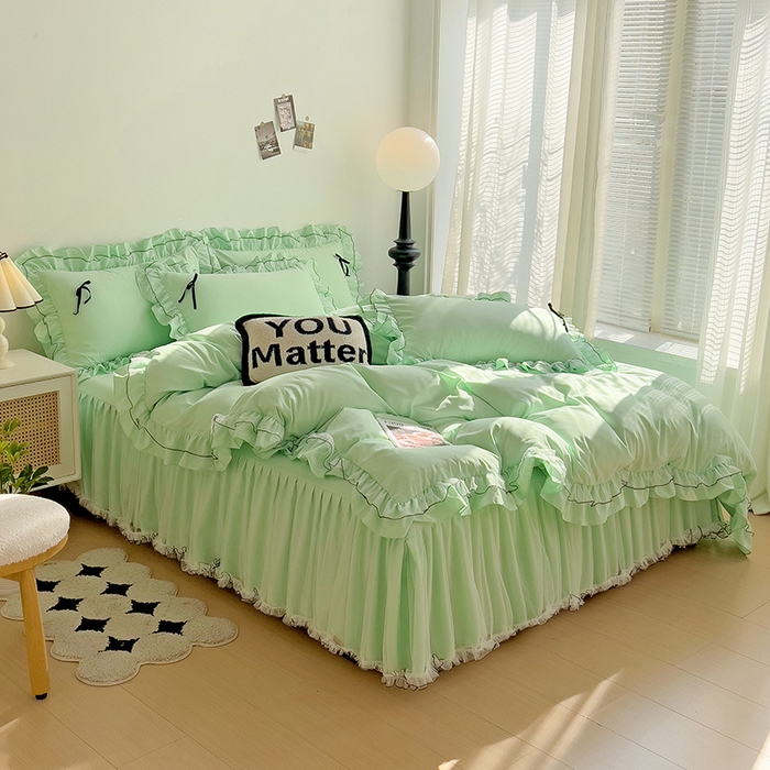 91家纺网 家纺一手货源 找家纺 言熙居 2024新款网纱花边韩版床裙款四件套 小仙女绿