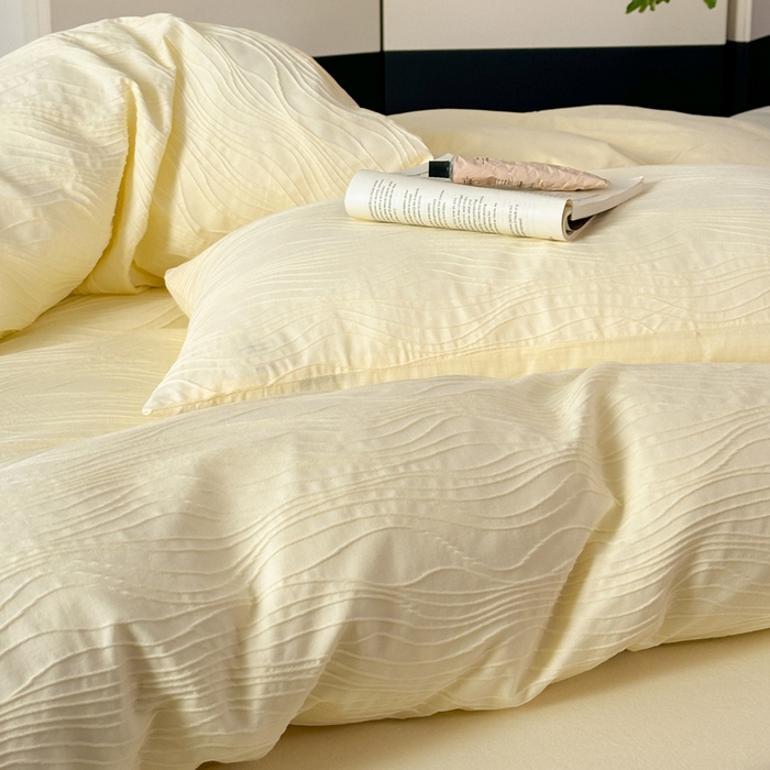 91家纺网 家纺一手货源 找家纺 雅居纺家纺 2024新款全棉线条提花四件套-线条  线条-米黄