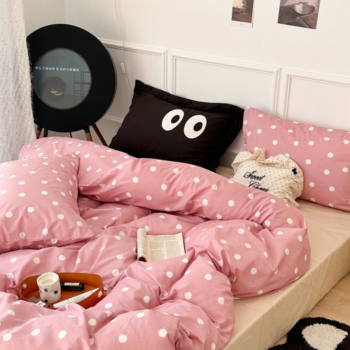 91家纺网 家纺一手货源 找家纺 昔可家纺 2024新款复古波点系列四件套 枚粉波点