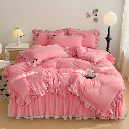 91家纺网 家纺一手货源 找家纺 言熙居 2024新款网纱花边韩版床裙款四件套 小仙女玉