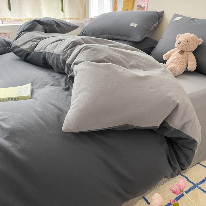 91家纺网 家纺一手货源 找家纺 雅居纺家纺 2024新款全棉素色水洗棉四件套 低调灰绅士灰