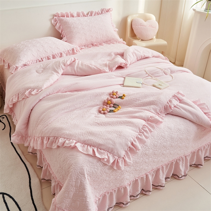 91家纺网 家纺一手货源 找家纺 恒爱 2024新款泡泡公主床盖款夏被四件套 泡泡公主-公主粉