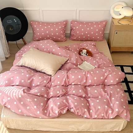 91家纺网 家纺一手货源 找家纺 昔可家纺 2024新款复古波点系列四件套 枚粉波点