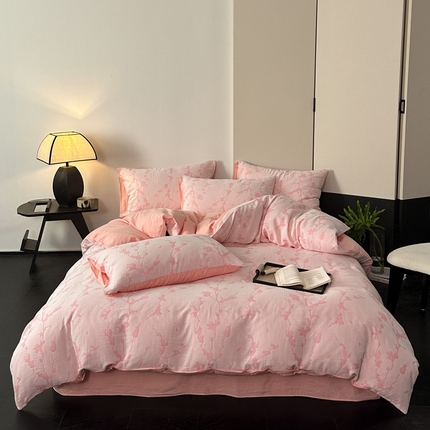 91家纺网 家纺一手货源 找家纺 （总）雅居纺家纺 2024新款全棉双层纱色织提花四件套