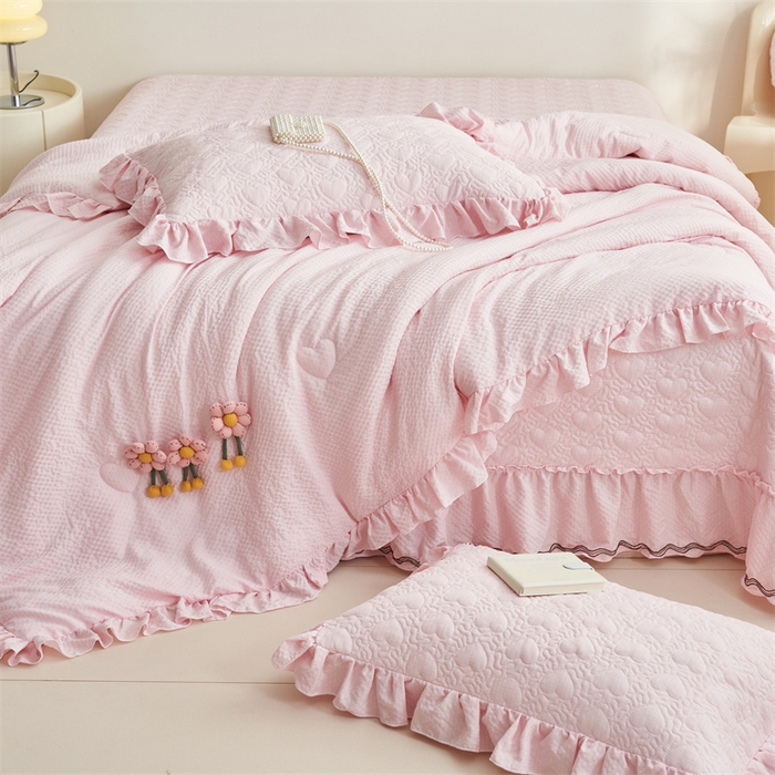91家纺网 家纺一手货源 找家纺 恒爱 2024新款泡泡公主床盖款夏被四件套 泡泡公主-公主粉