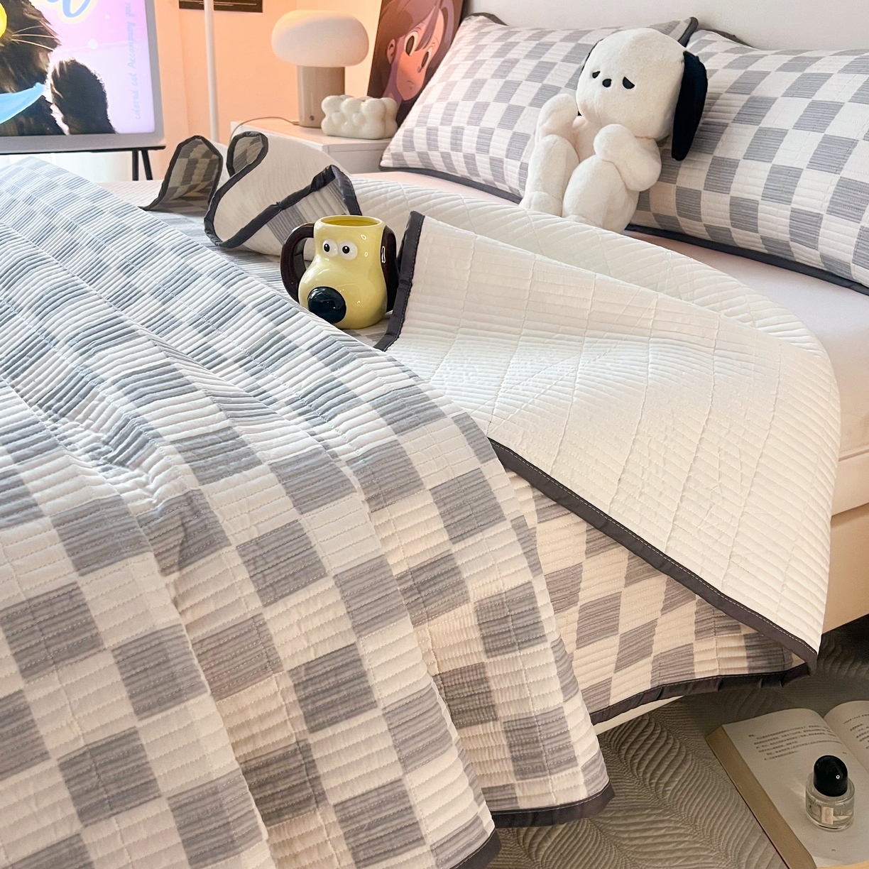 91家纺网 家纺一手货源 找家纺 HL原创 2024新款全棉印花床盖 雅灰