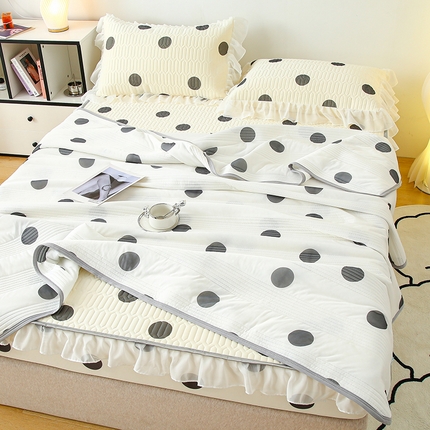 91家纺网 家纺一手货源 找家纺 伊人坊 2024新款冰丝凉感丝夏被 黑色波点