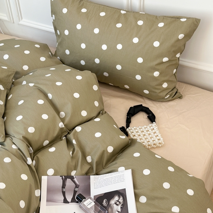 91家纺网 家纺一手货源 找家纺 昔可家纺 2024新款复古波点系列四件套 复古绿波点