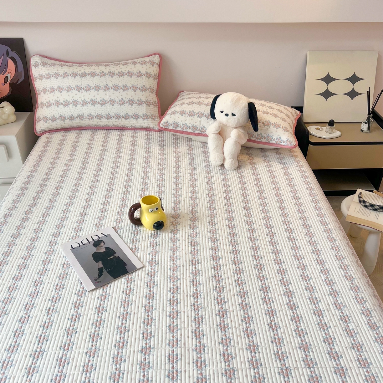 91家纺网 家纺一手货源 找家纺 HL原创 2024新款全棉印花床盖 粉色小花