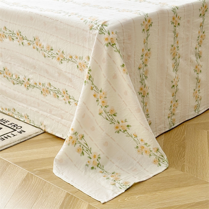 91家纺网 家纺一手货源 找家纺 古吉梦 2024新款水洗棉小清新印花床单 水洗棉-花语