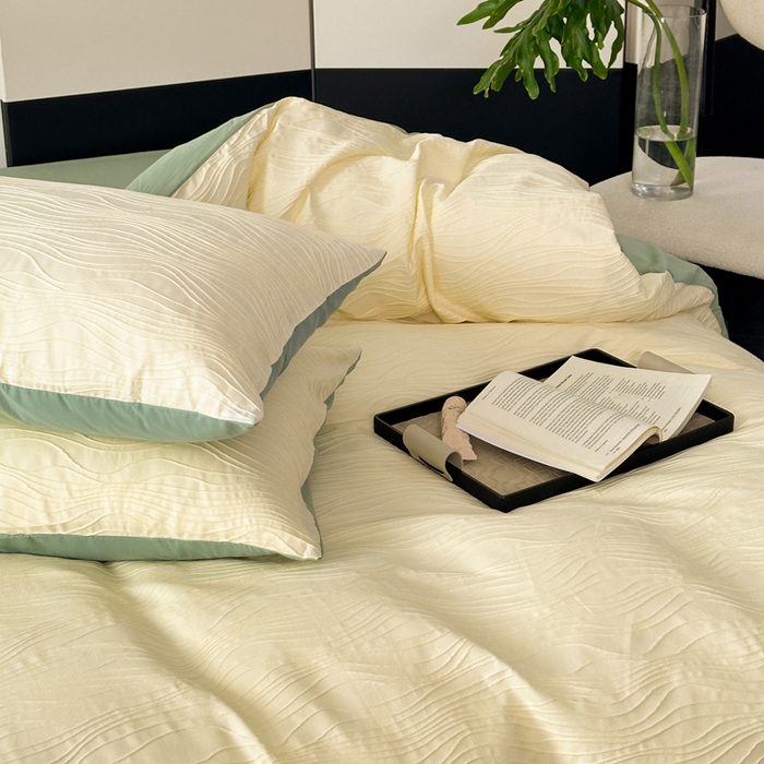 91家纺网 家纺一手货源 找家纺 雅居纺家纺 2024新款全棉线条提花四件套-线条  线条-黄绿