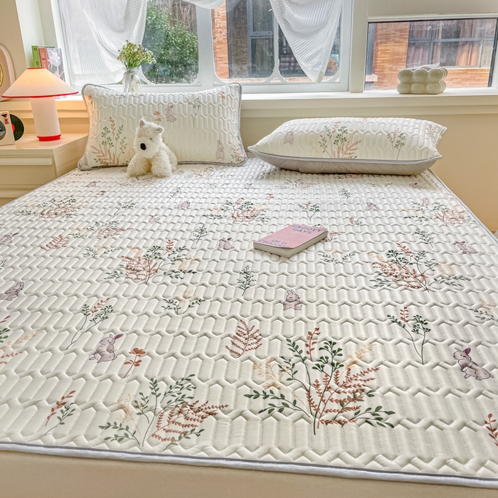 91家纺网 家纺一手货源 找家纺 柒月家居 2024新款贴身舒适厚度0.5小清新乳胶凉席 麦穗