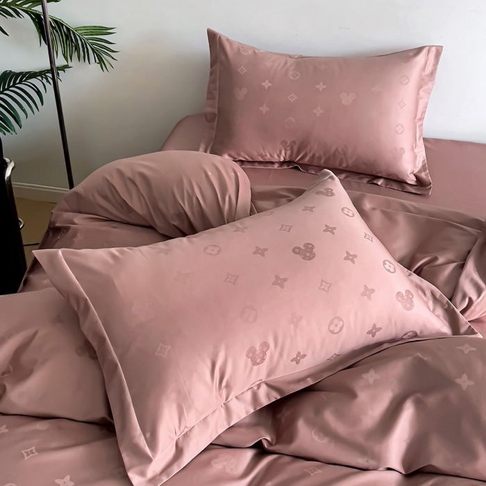 91家纺网 家纺一手货源 找家纺 品乐家纺 2024新款100支长绒棉提花宽边四件套 音色豆沙