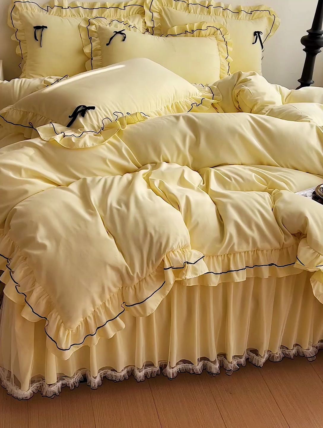 91家纺网 家纺一手货源 找家纺 言熙居 2024新款网纱花边韩版床裙款四件套 小仙女黄