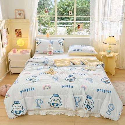 寐居家纺 2024新款水洗棉小花边夏被 呆萌企鹅