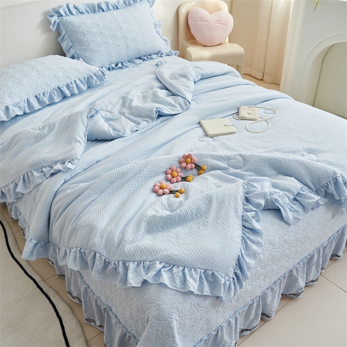91家纺网 家纺一手货源 找家纺 恒爱 2024新款泡泡公主床盖款夏被四件套 泡泡公主-天空蓝