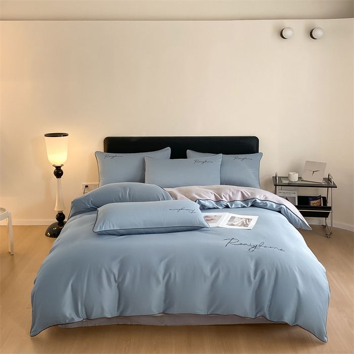 91家纺网 家纺一手货源 找家纺 慕色家纺 2024新款全棉刺绣轻奢系列单被套 轻奢-海青+浅灰