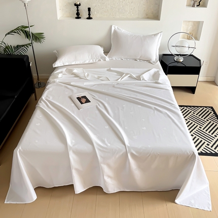 91家纺网 家纺一手货源 找家纺 品乐家纺 2024新款100支长绒棉提花床单 音色白