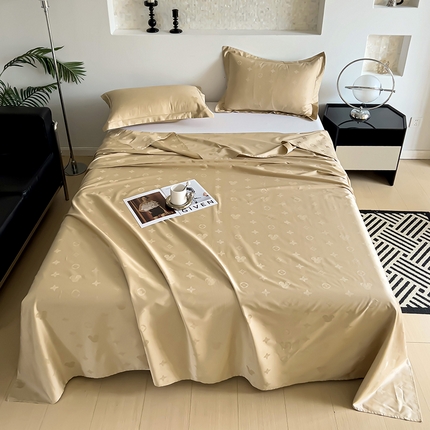 91家纺网 家纺一手货源 找家纺 品乐家纺 2024新款100支长绒棉提花床单 音色卡其