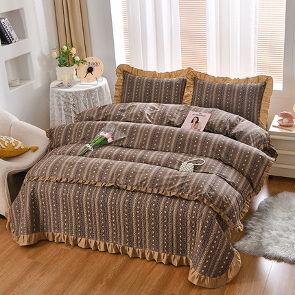 91家纺网 家纺一手货源 找家纺 （总）梦精灵家纺 2025新款韩系花边全棉床盖四件套