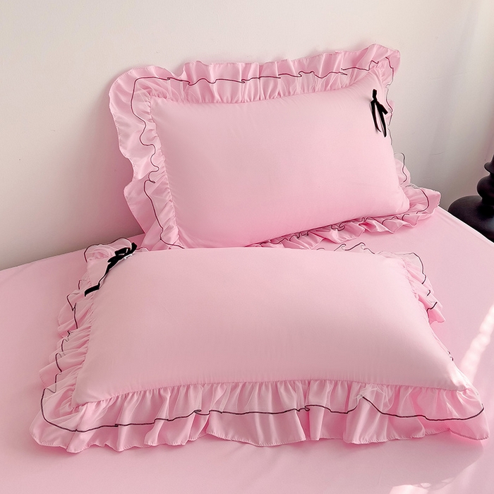 91家纺网 家纺一手货源 找家纺 言熙居 2024新款网纱花边韩版床裙款四件套 小仙女粉