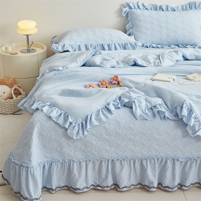 91家纺网 家纺一手货源 找家纺 恒爱 2024新款泡泡公主床盖款夏被四件套 泡泡公主-天空蓝