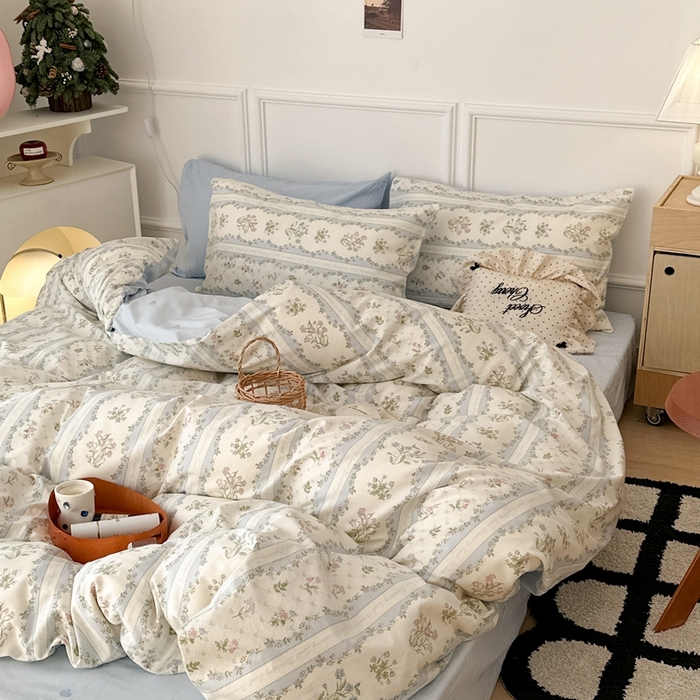 91家纺网 家纺一手货源 找家纺 昔可家纺 2024新款开春小清新花四件套 蓝色仙仙花2