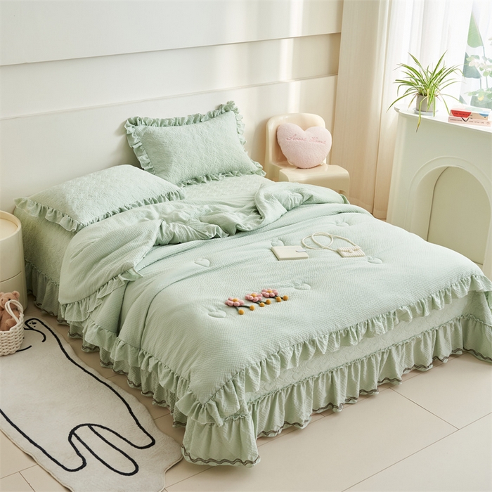 91家纺网 家纺一手货源 找家纺 恒爱 2024新款泡泡公主床盖款夏被四件套 泡泡公主-橄榄绿