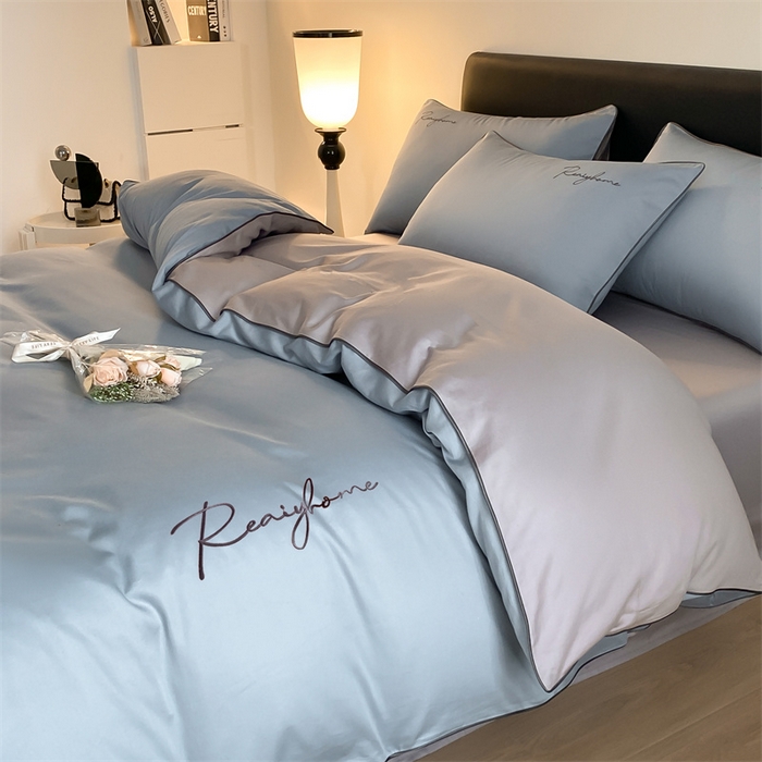 91家纺网 家纺一手货源 找家纺 慕色家纺 2024新款全棉刺绣轻奢系列单被套 轻奢-海青+浅灰