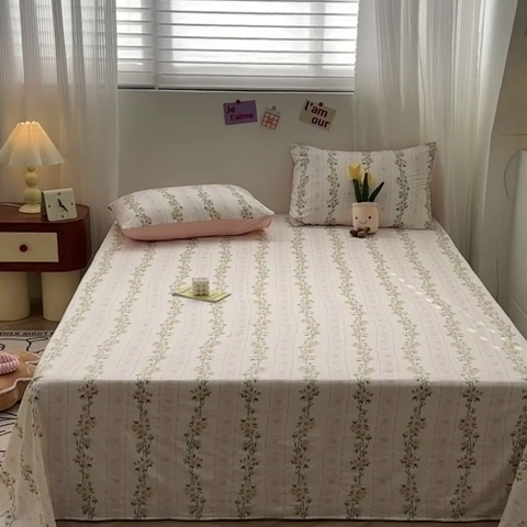 91家纺网 家纺一手货源 找家纺 古吉梦 2024新款水洗棉小清新印花床单 水洗棉-花语