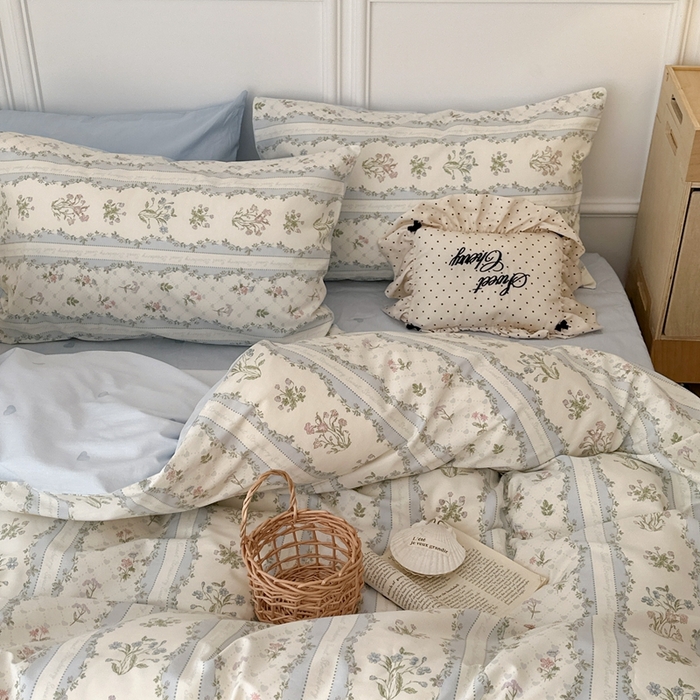 91家纺网 家纺一手货源 找家纺 昔可家纺 2024新款开春小清新花四件套 蓝色仙仙花2