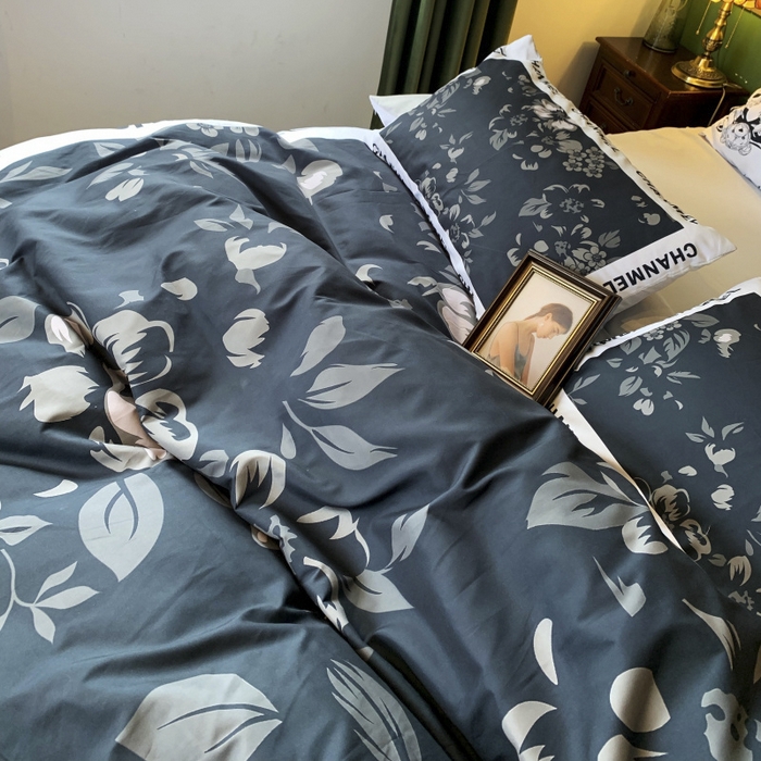 91家纺网 家纺一手货源 找家纺 花沐 2024新款云朵水洗棉四件套 【云朵棉】轻奢黑花