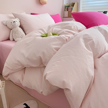寐居家纺 2024新款INS风全棉撞色单被套 ins风-裸粉色