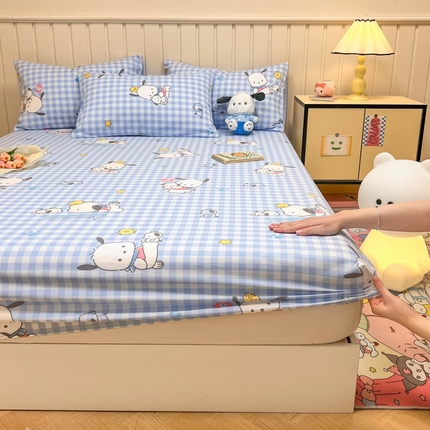 91家纺网 家纺一手货源 找家纺 沐辰 2024新款正版三丽鸥花型床笠 蓝格帕恰狗