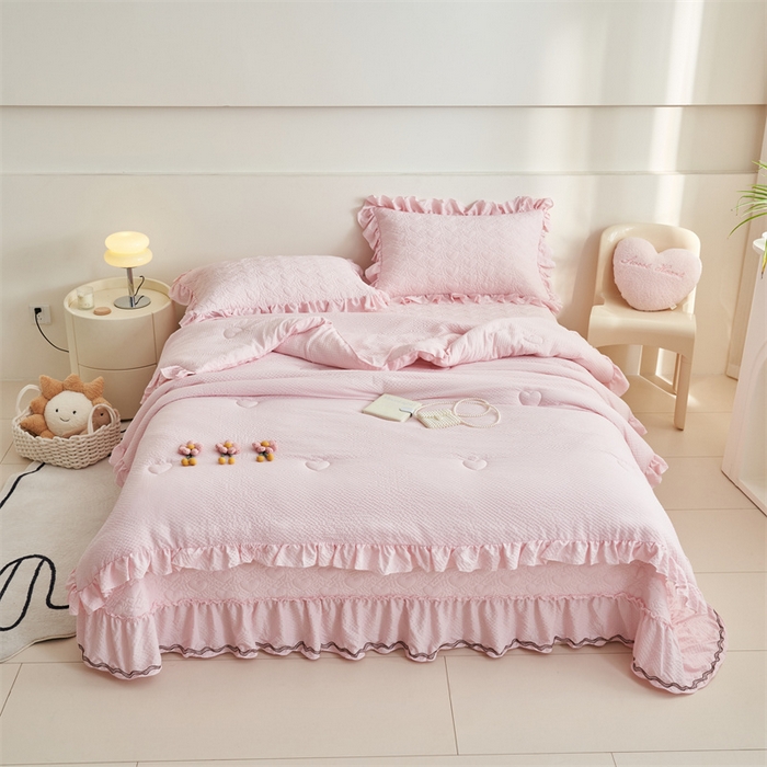 91家纺网 家纺一手货源 找家纺 恒爱 2024新款泡泡公主床盖款夏被四件套 泡泡公主-公主粉