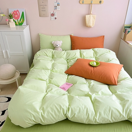 91家纺网 家纺一手货源 找家纺 寐居家纺 2024新款INS风全棉撞色单品四件套 ins风-湖绿色