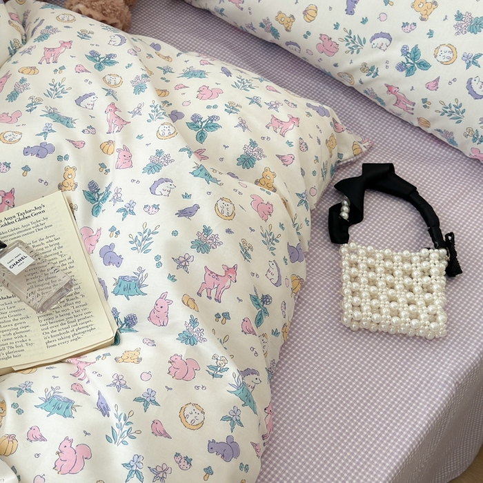 91家纺网 家纺一手货源 找家纺 昔可家纺 2024新款开春小清新花四件套 彩色斑比鹿