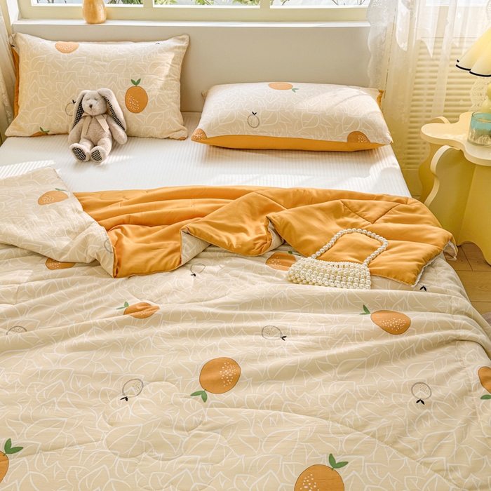 91家纺网 家纺一手货源 找家纺 寐居家纺 2024新款水洗棉小花边夏被 我爱橘子