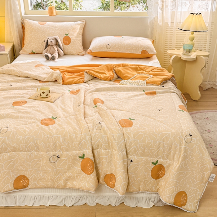 91家纺网 家纺一手货源 找家纺 寐居家纺 2024新款水洗棉小花边夏被 我爱橘子